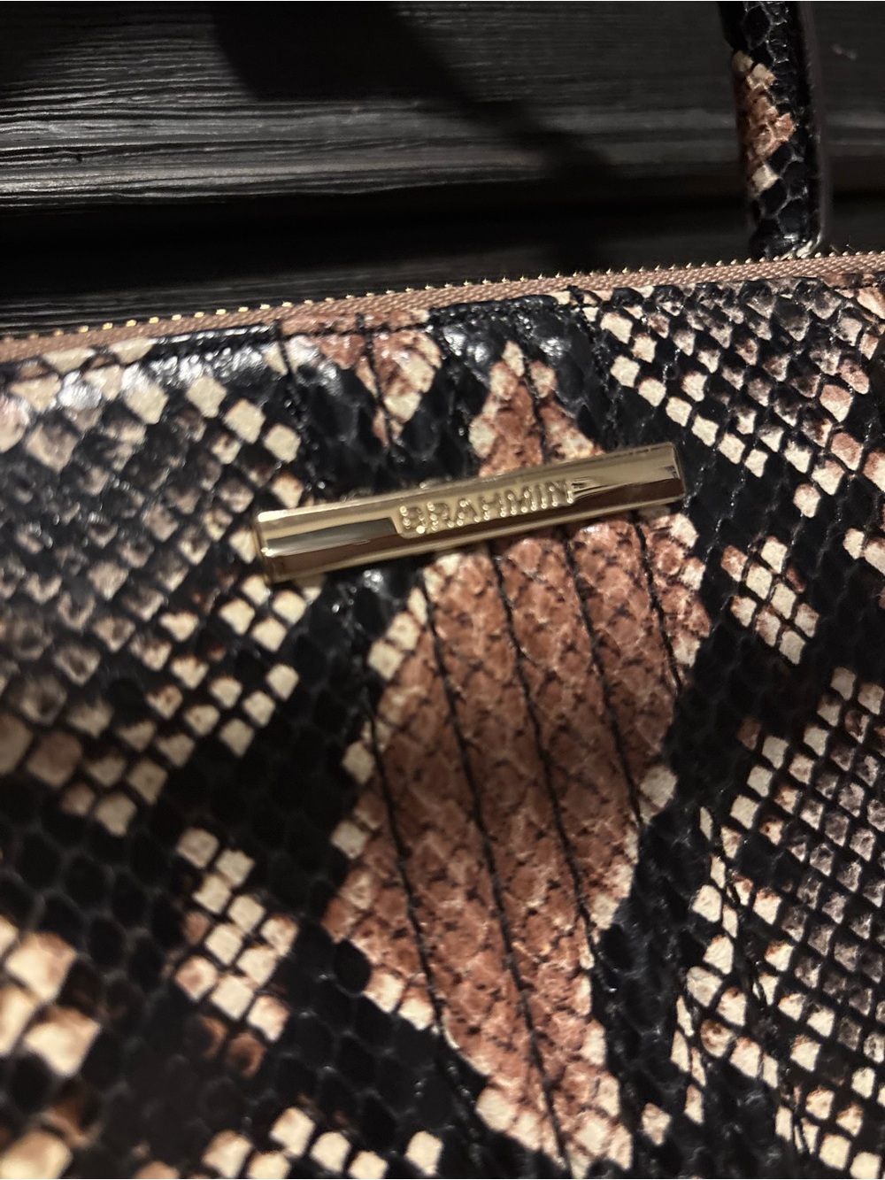 Brahmin Snake-Embossed Satchel and Wallet in Brown and Black - Picture 2 of 16